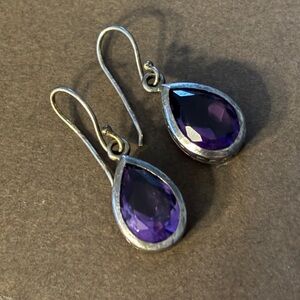 Sterling Silver Faceted Amethyst Teardrop Earrings – 925